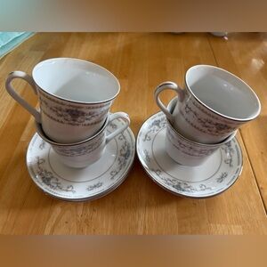 4 Cup & Saucer Sets, Set of 4. Diane Fine Porcelain China from Japan.